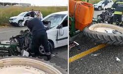 Otomobille traktör çarpıştı: 4 yaralı