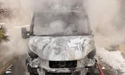 Van'da park halindeki kamyonet alev alev yandı!