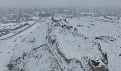 Van'ın tarihi yapıları beyaz örtüyle kaplandı