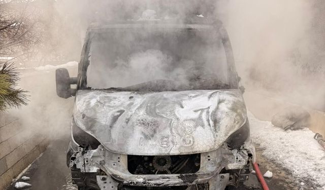 Van'da park halindeki kamyonet alev alev yandı!