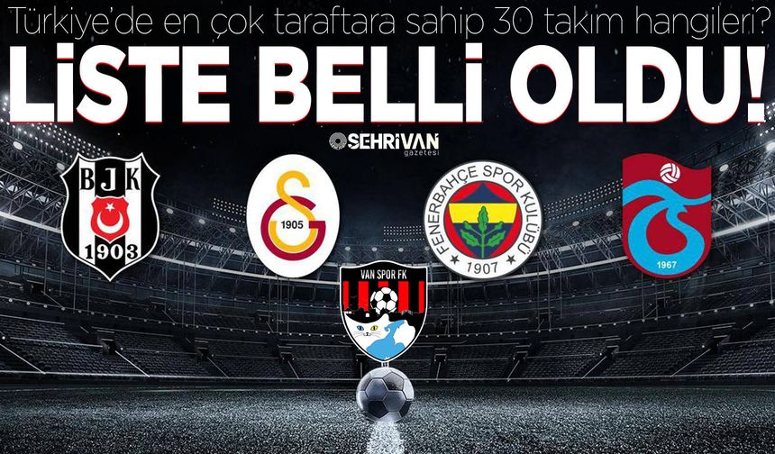 Türkiye’de en çok taraftara sahip 30 takım belirlendi: Vanspor da listede yerini aldı!