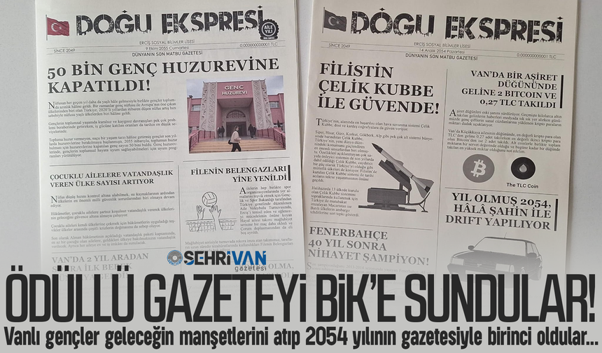 Vanlı gençler zaman makinesini buldu: 2054 yılının gazetesiyle birinci oldular!