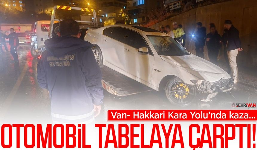 Van-Hakkari Kara Yolu’nda otomobil tabelaya çarptı!