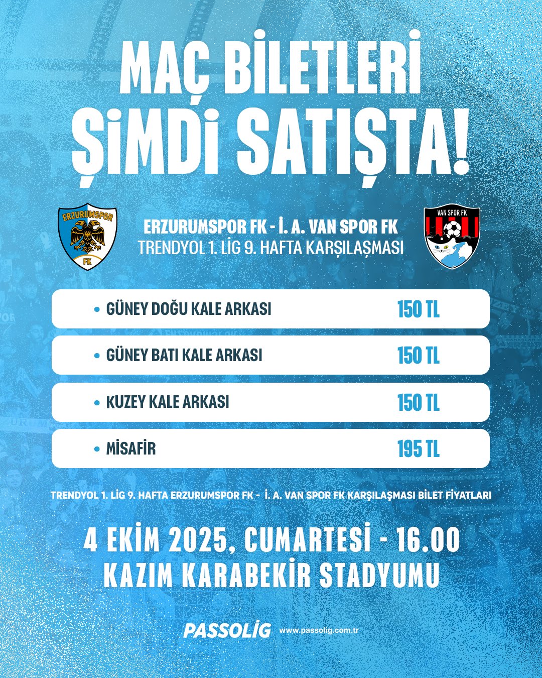 Erzurumspor-Vanspor maçının bilet fiyatları