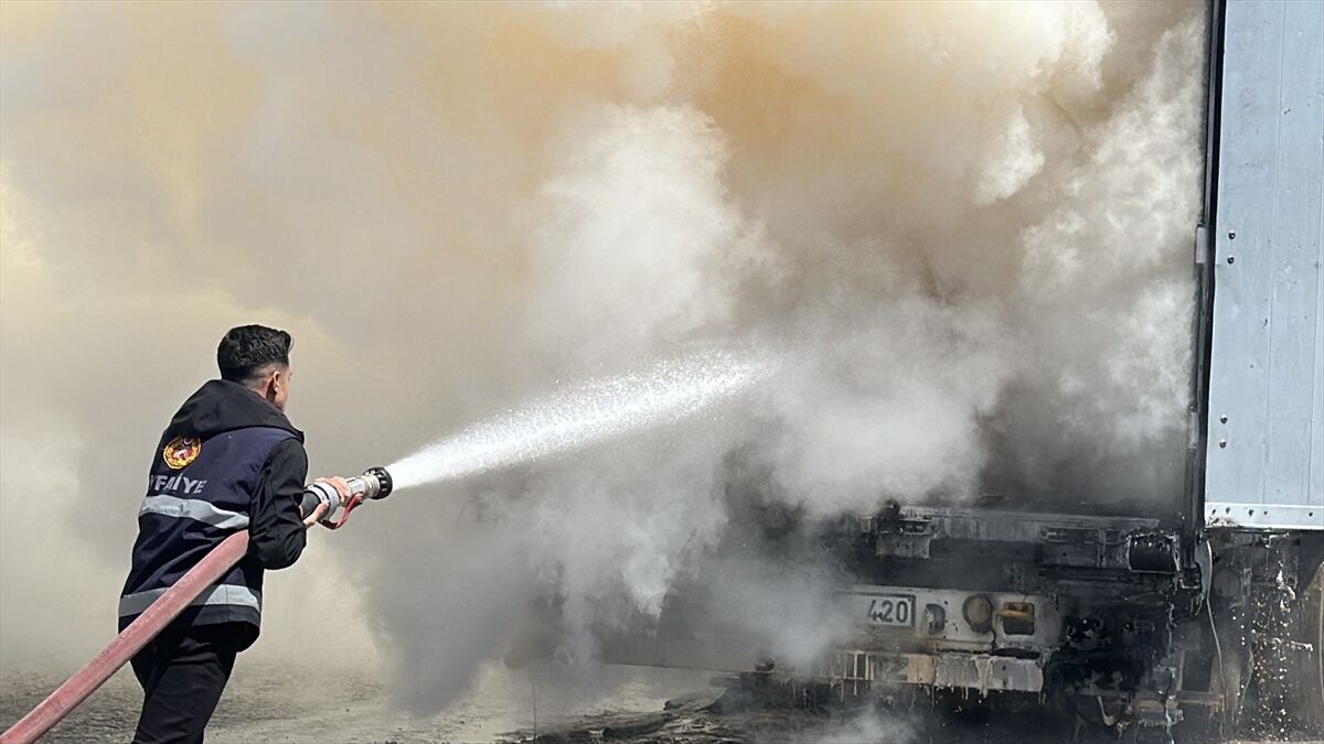 Van'da seyir halindeki tırın dorsesinde çıkan yangın söndürüldü